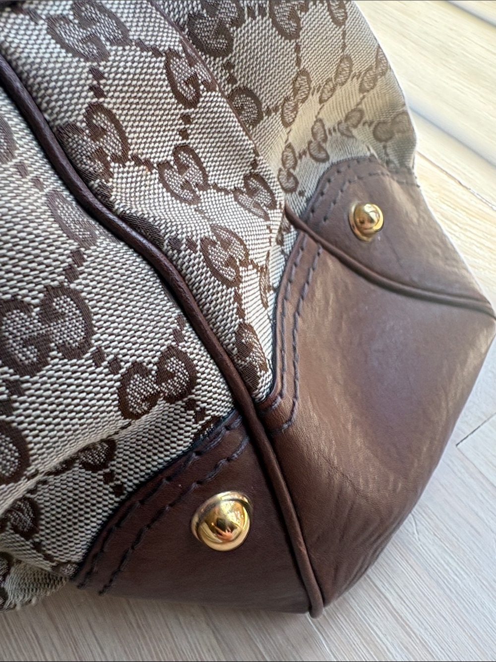 Gucci Beige and Brown GG Monogram Shoulder Bag with Gold Hardware - Picture 4 of 14